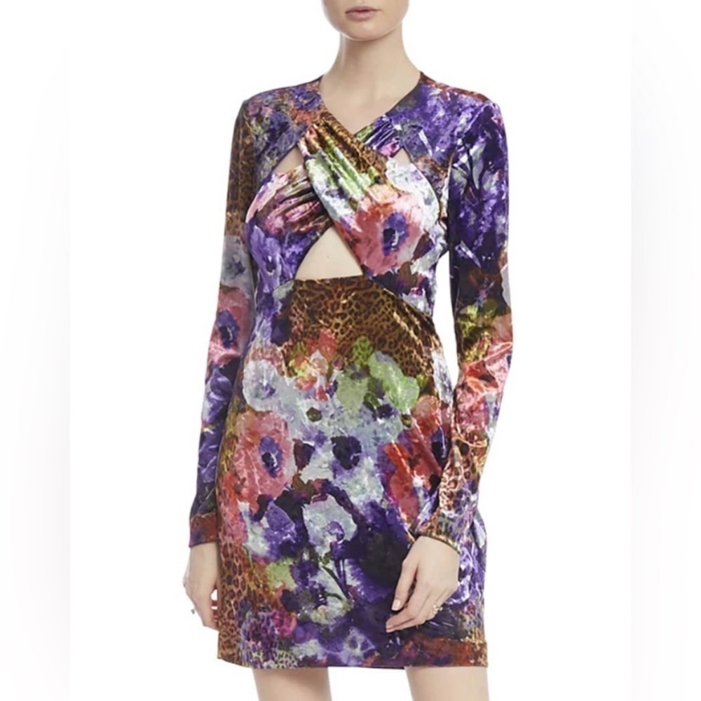 One33 Social Printed Crossover Cutout Velvet Dress Sz 4 NEW